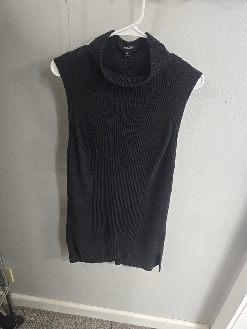 Simply Vera Vera Wang Black Ribbed Sleeveless Turtleneck Sweater